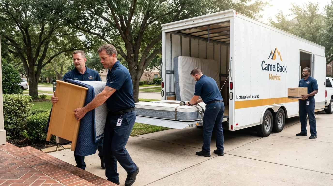 Crew loading residential truck for cross-state move from Monticello, MS
